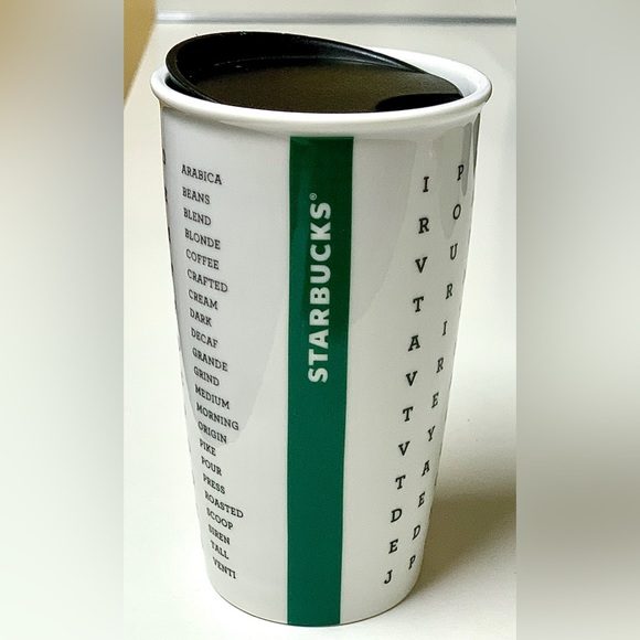 2016 Limited Edition 12 oz STARBUCKS COFFEE Word Search Eye Chart Travel Mug - Picture 2 of 16